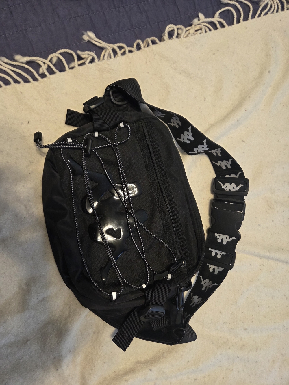 Kappa Black Sling Belt Bag with Logo Strap